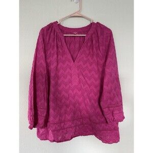 Trina Turk Pink Boho Blouse Textured Chevron Eyelet Beachy Coverup Top Resort L